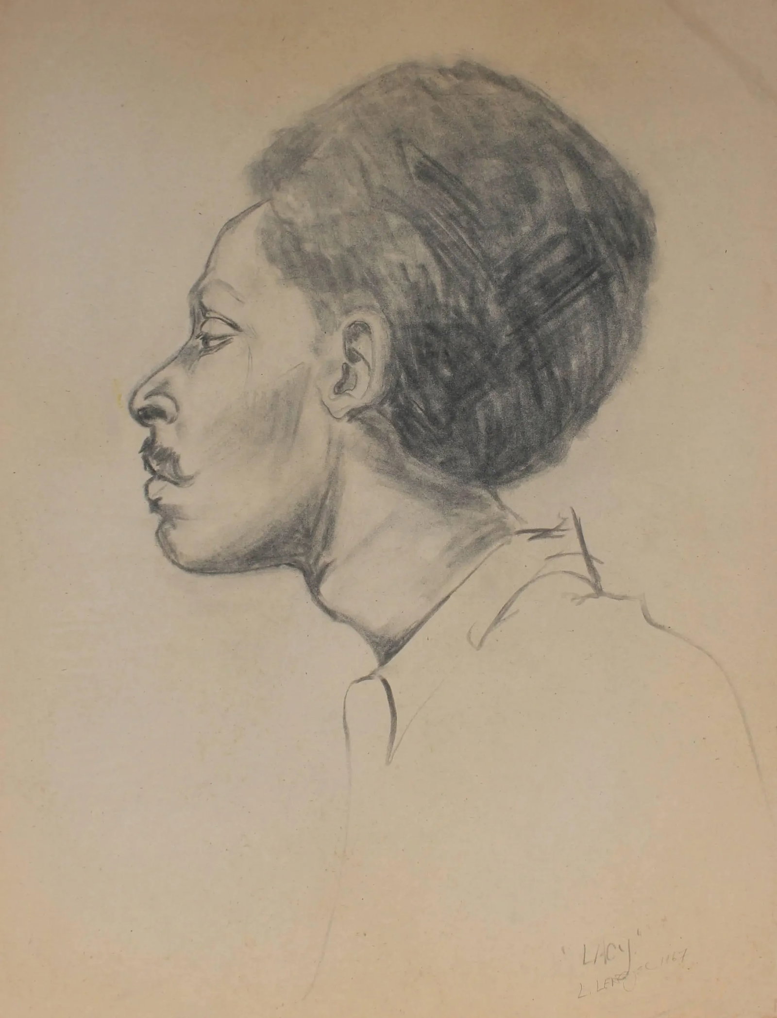 Laura Lengyel "Lacy" Portrait in Profile, Charcoal Drawing, 1967 1967 - 3