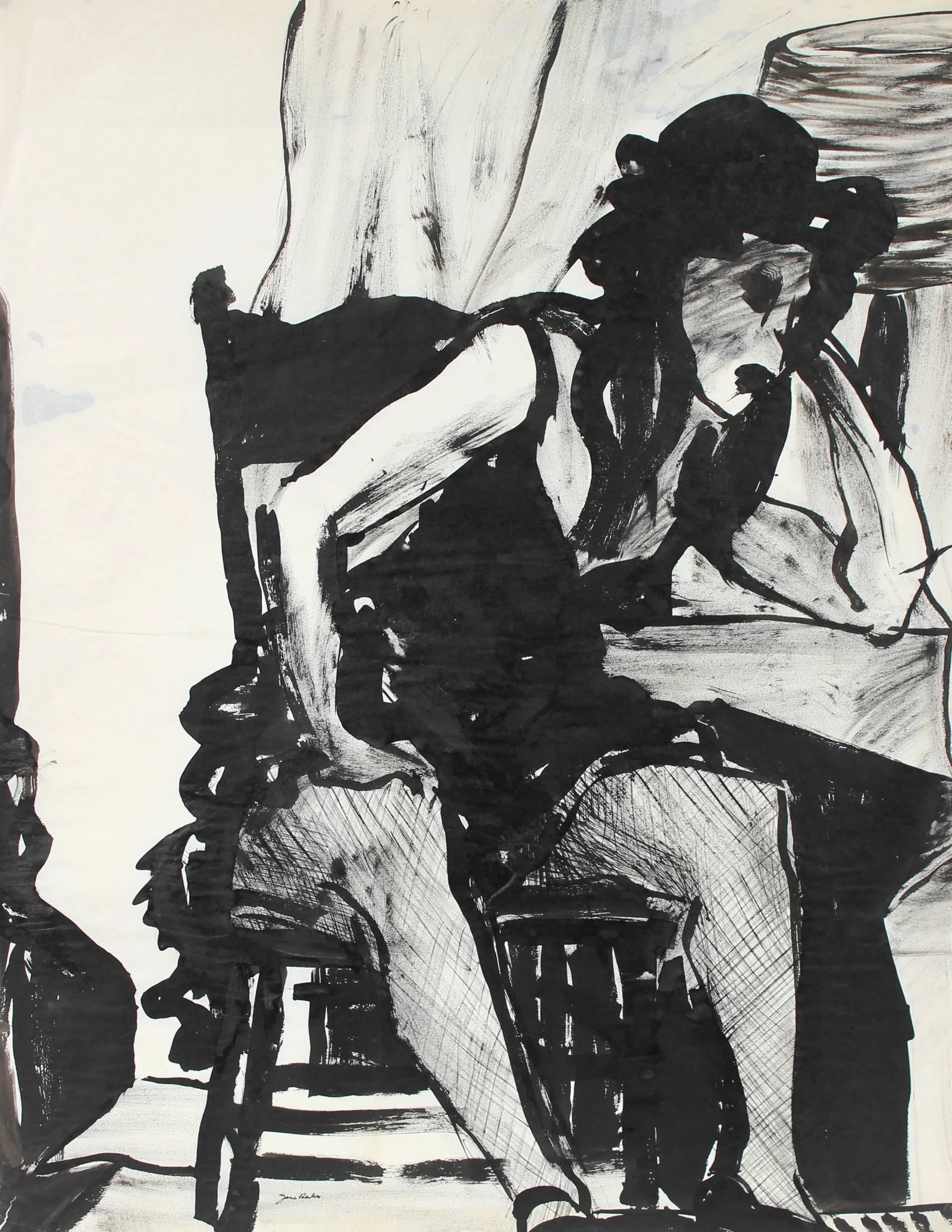 Jane Rades Bay Area Figurative Seated Portrait Drawing in Ink, Circa 1960s - 2