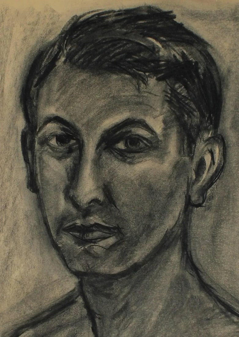 Seymour Tubis Artist Self Portrait in Charcoal, Circa 1950 Circa 1950s - 3