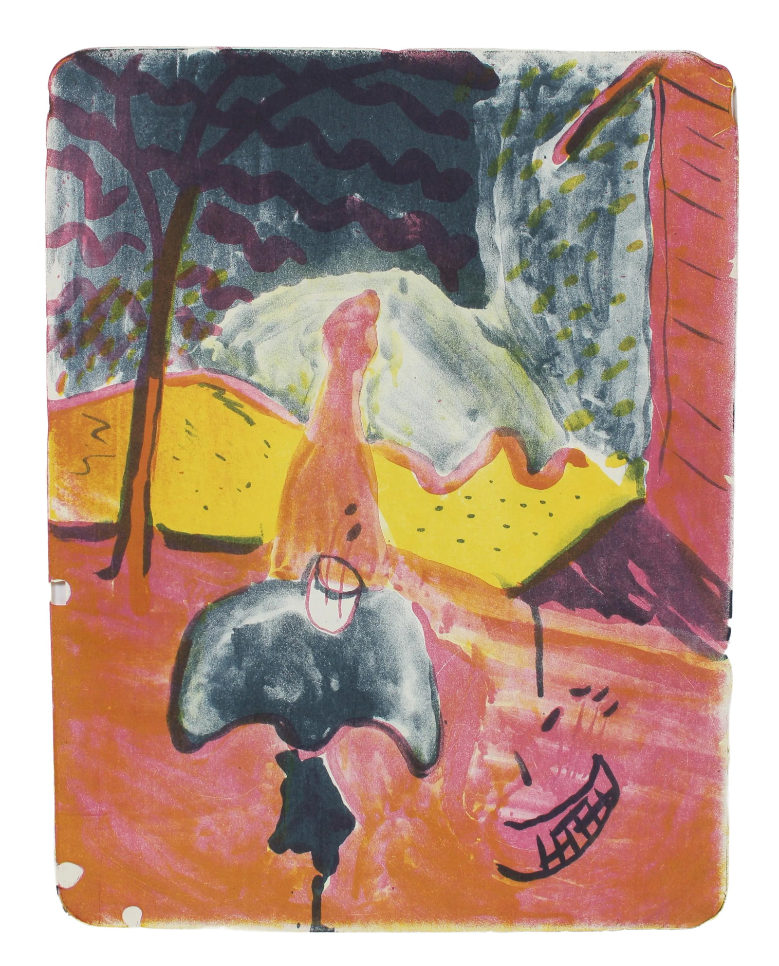 Michael L. Mason Colorful Abstracted Landscape Lithograph on Paper With Pink and Yellow, 1952 1952 (1 of 5)