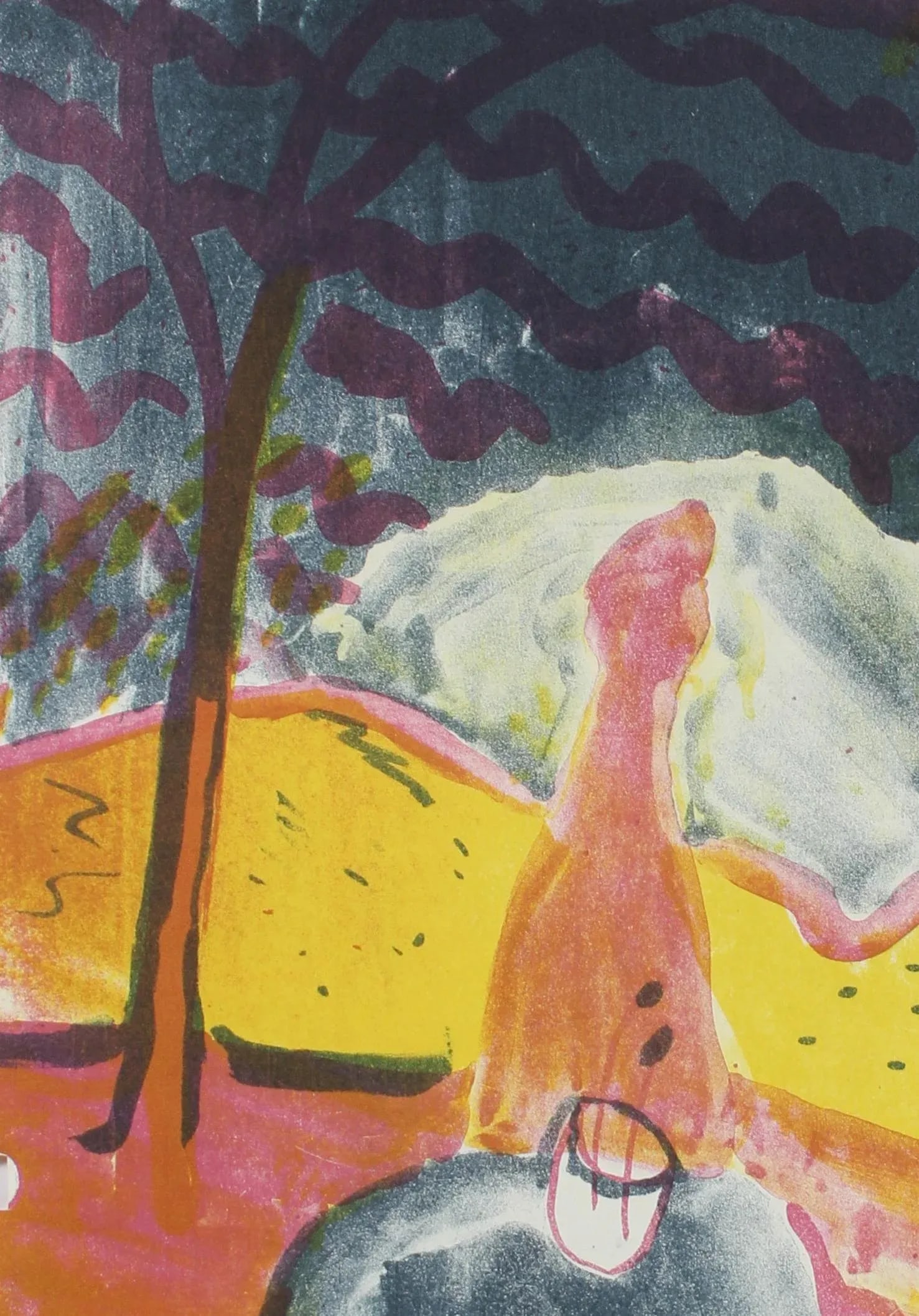 Michael L. Mason Colorful Abstracted Landscape Lithograph on Paper With Pink and Yellow, 1952 1952 - 2