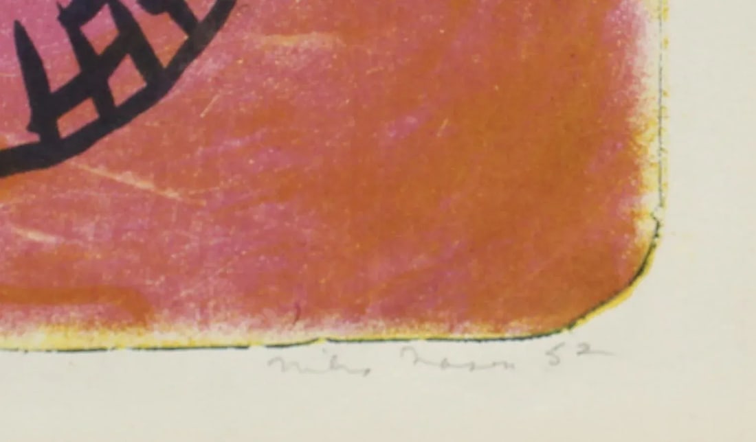 Michael L. Mason Colorful Abstracted Landscape Lithograph on Paper With Pink and Yellow, 1952 1952 - 4