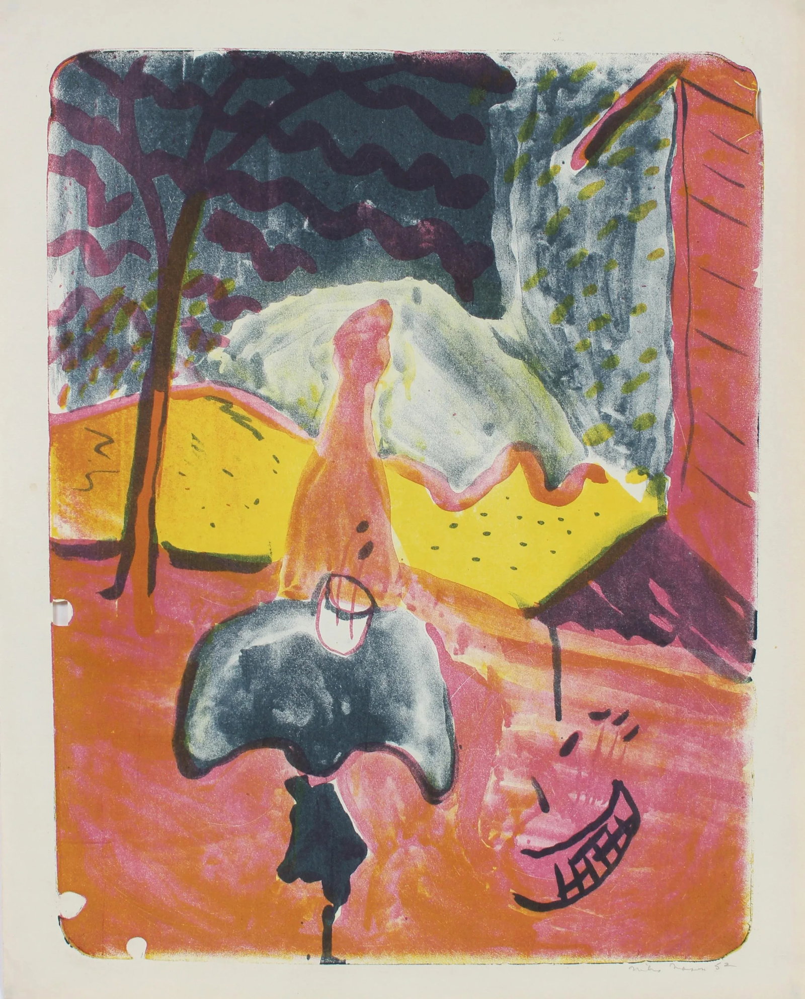 Michael L. Mason Colorful Abstracted Landscape Lithograph on Paper With Pink and Yellow, 1952 1952 - 5