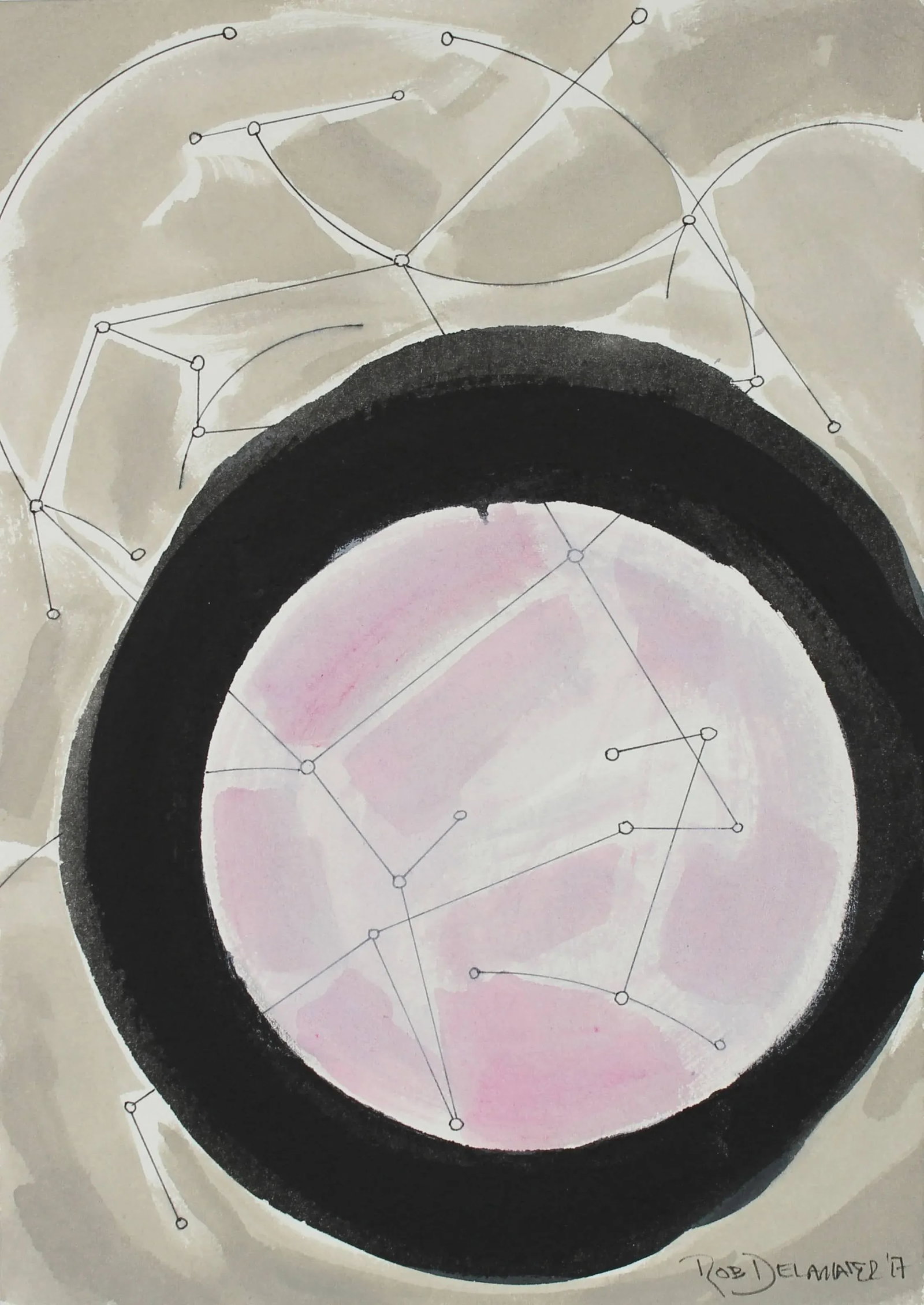 Rob Delamater "Desert Constellation Iv" New Mexico, Abstract in Gouache and Ink W/ Pink, 2017 - 5