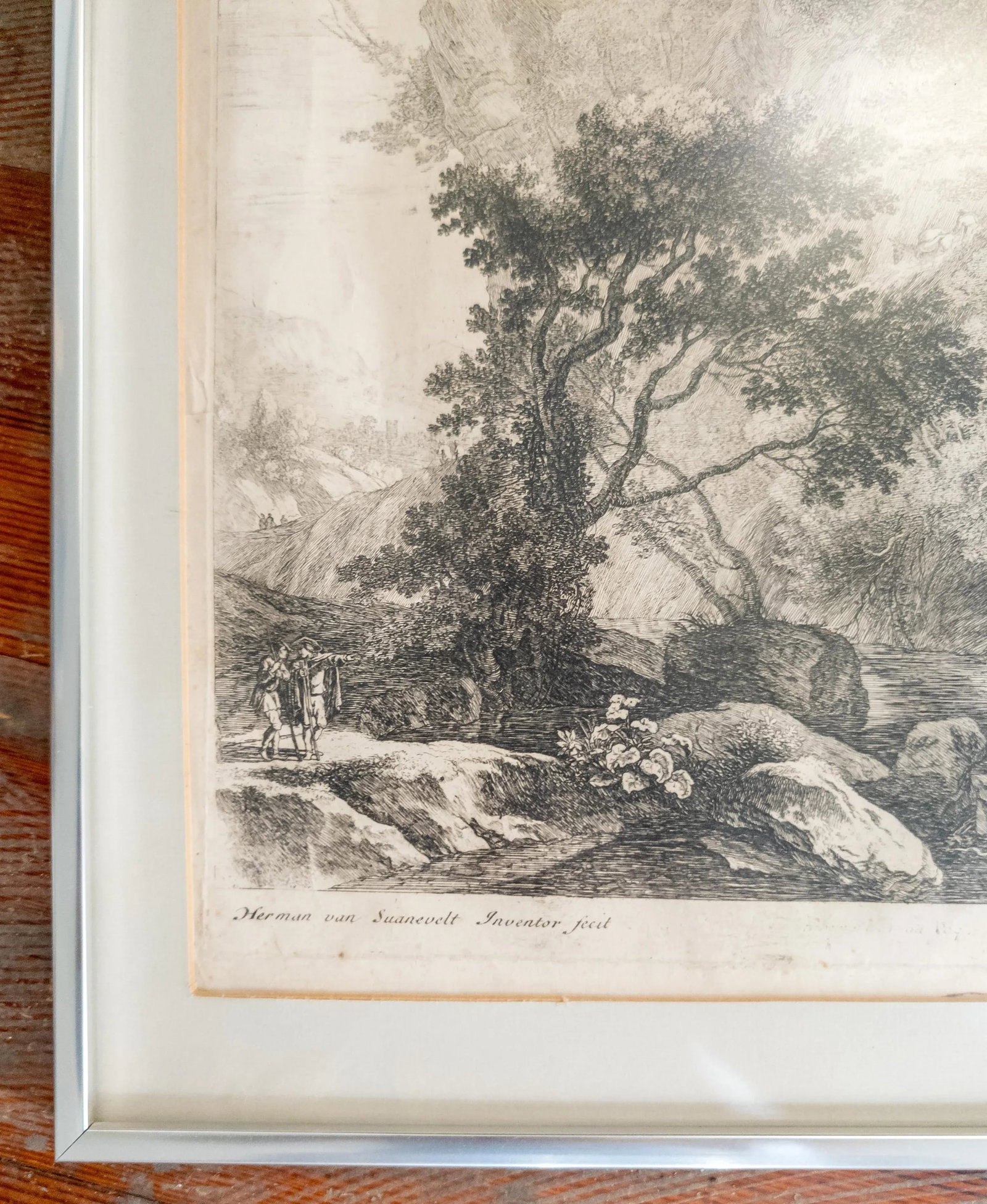 17th Century Copper Engraving Old Master Landscape Print by Herman Van Swanevelt "The Mountain" - 5