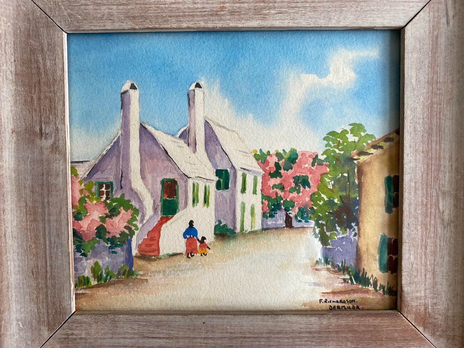 Small Vintage Watercolors of Bermuda Signed F Richardson - a Pair, Framed - 4