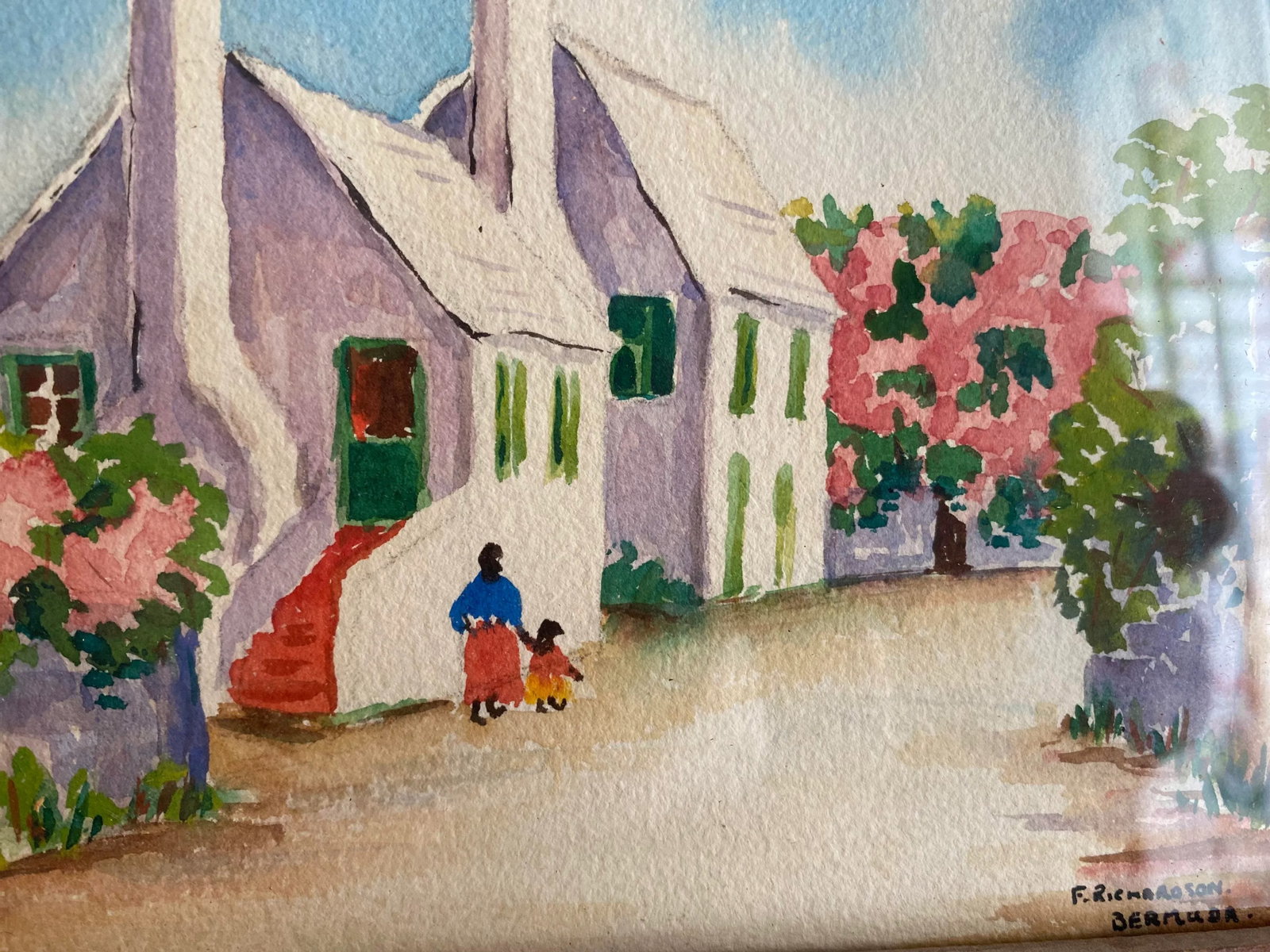 Small Vintage Watercolors of Bermuda Signed F Richardson - a Pair, Framed - 5
