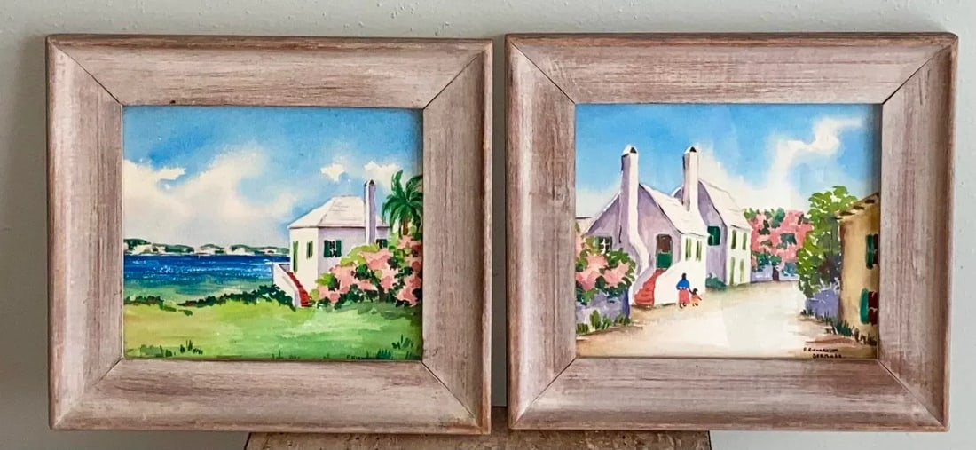 Small Vintage Watercolors of Bermuda Signed F Richardson - a Pair, Framed - 7