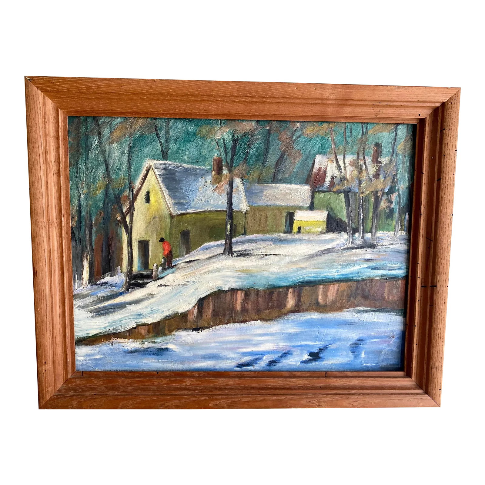 Vintage Wpa Style Winter Scene Painting Signed Heldman: Vintage winter scene painting signed Heldman on the back. Probably Max Heldman. Oil on panel measures 18" x 24". With the original wood frame, measures 22" x 28". Condition: Alterations: Original Cond