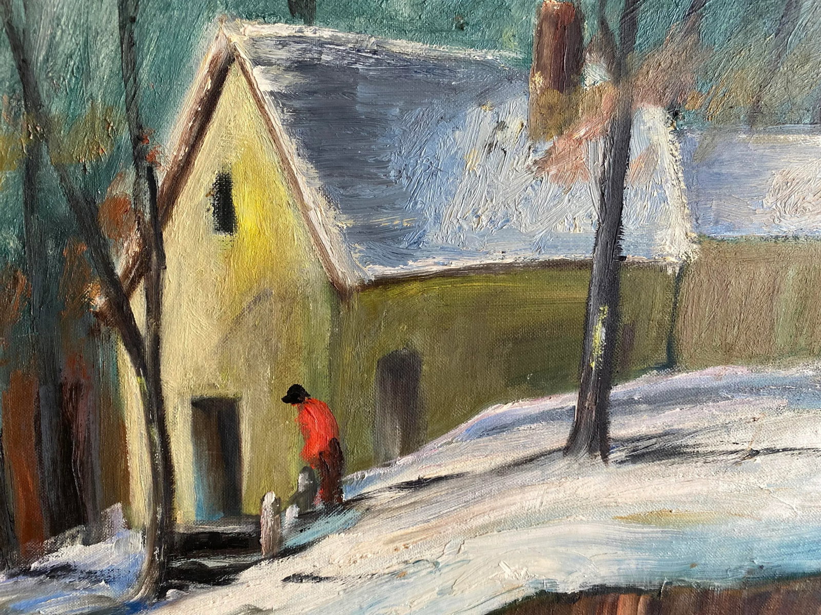 Vintage Wpa Style Winter Scene Painting Signed Heldman - 3