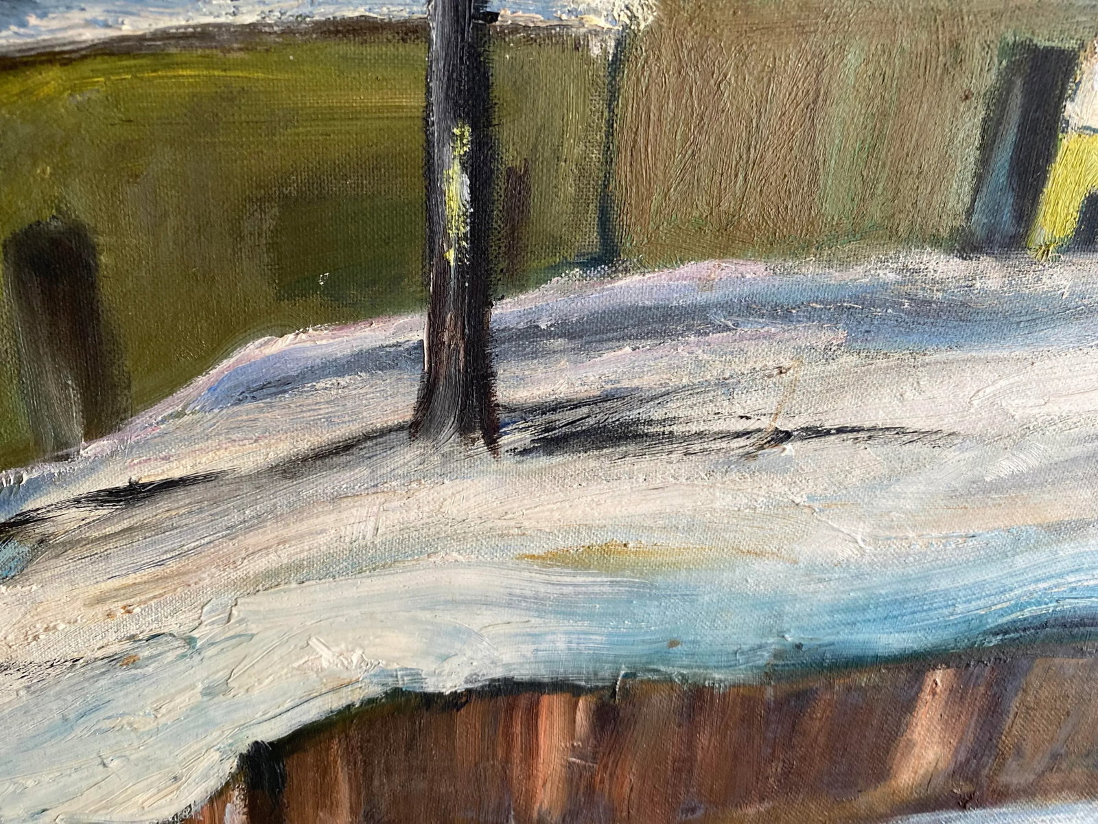 Vintage Wpa Style Winter Scene Painting Signed Heldman - 5