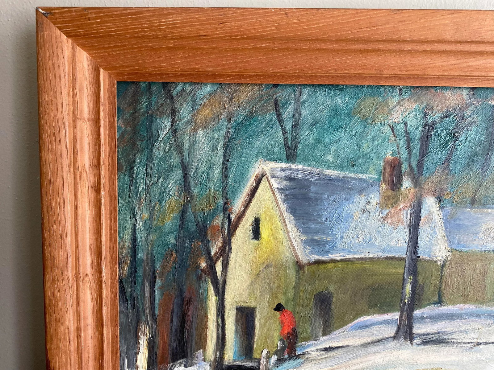 Vintage Wpa Style Winter Scene Painting Signed Heldman - 6