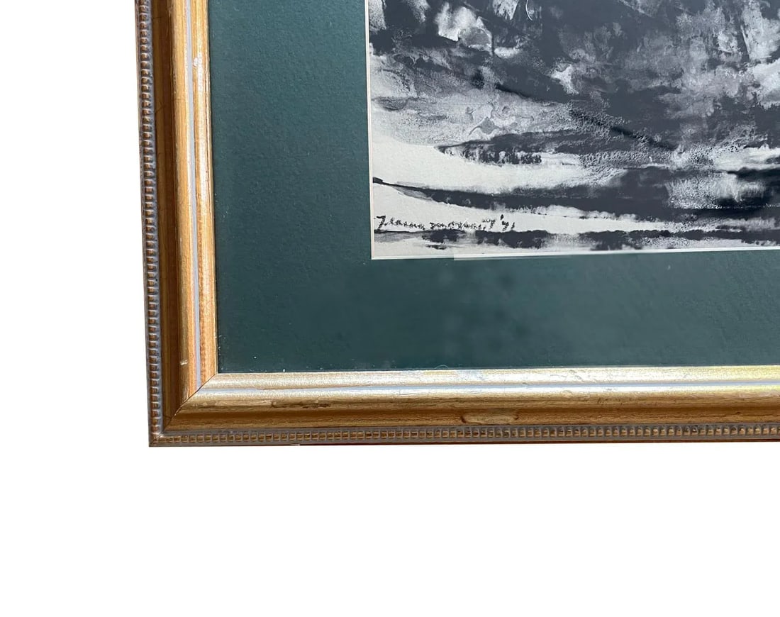 1970s Jeanne Moment Sumie and Oil Pastel Landscape Painting, Framed - 4