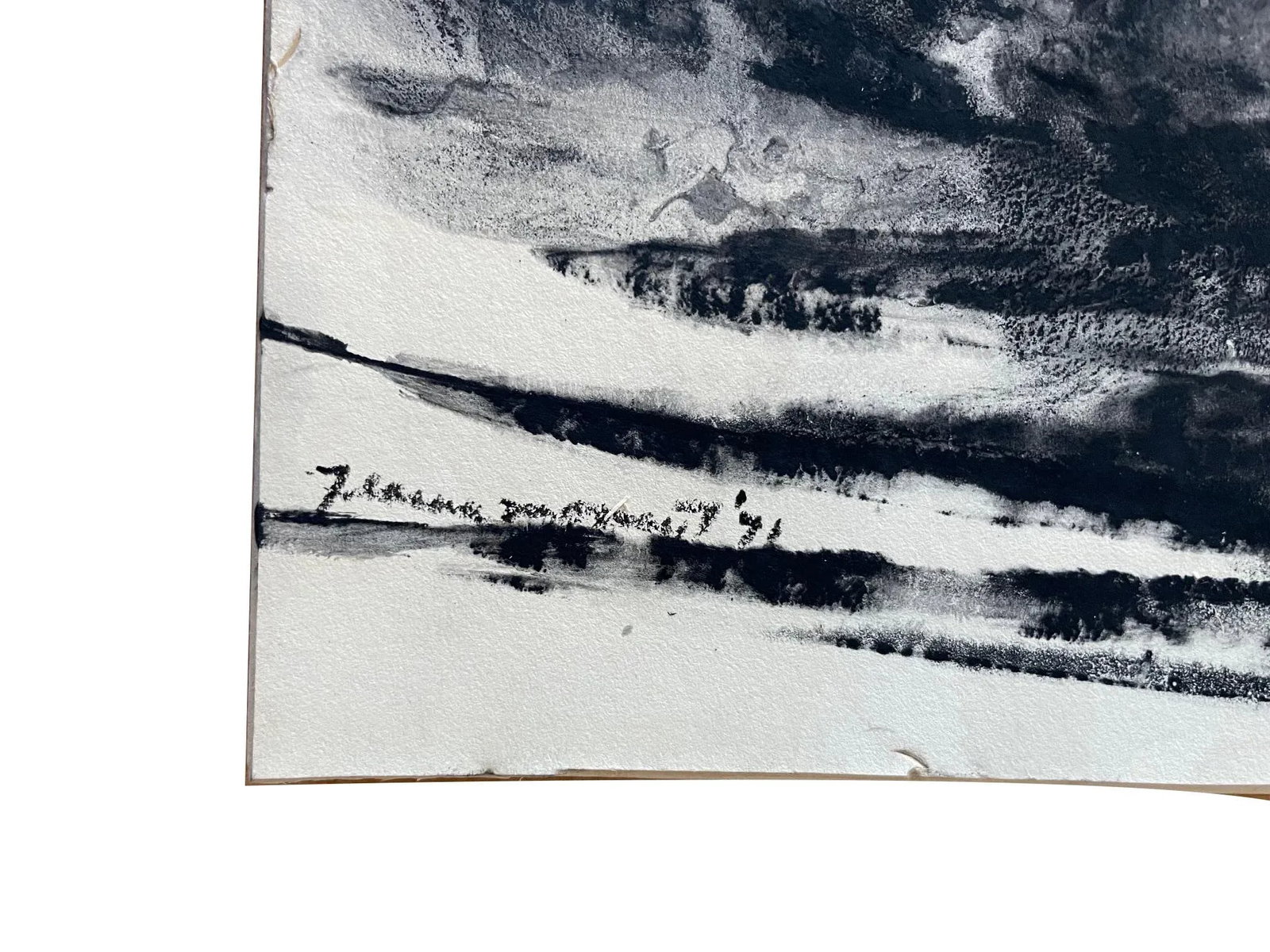 1970s Jeanne Moment Sumie and Oil Pastel Landscape Painting, Framed - 5