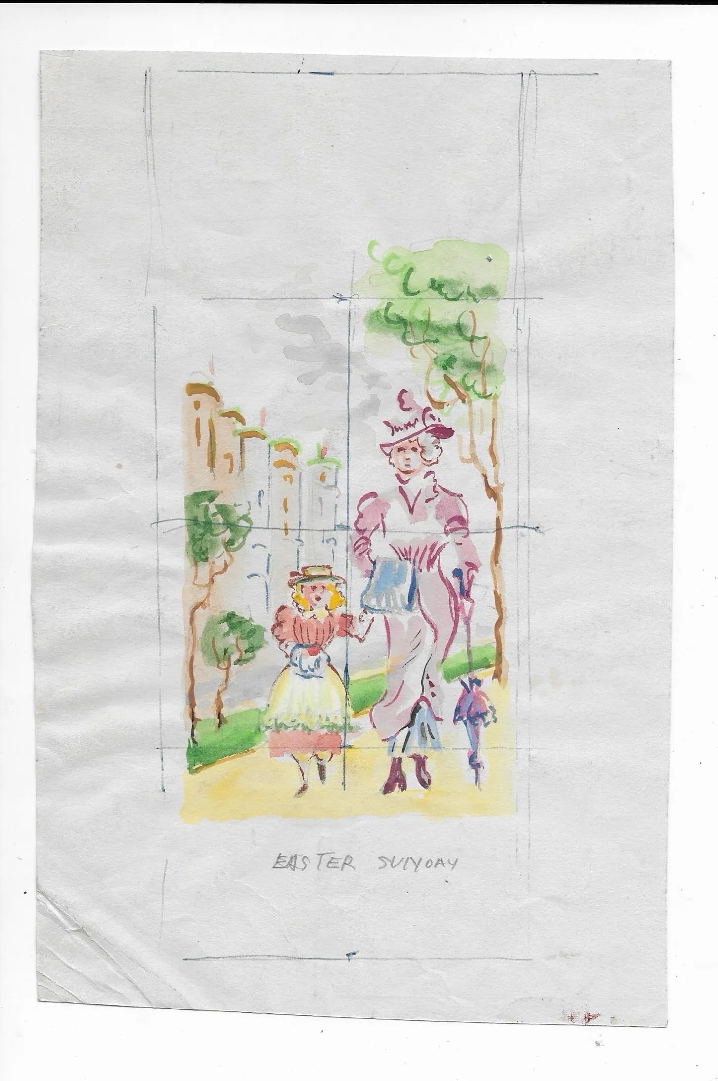 1950s Nathan Kredenser Easter Sunday Figural Watercolor - 2