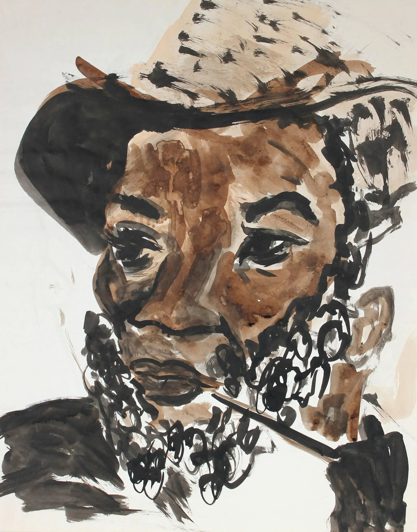 Laura Lengyel "Ojeda the Traveler" Man With Pipe, Ink & Watercolor Portrait, 1986 1968 - 3