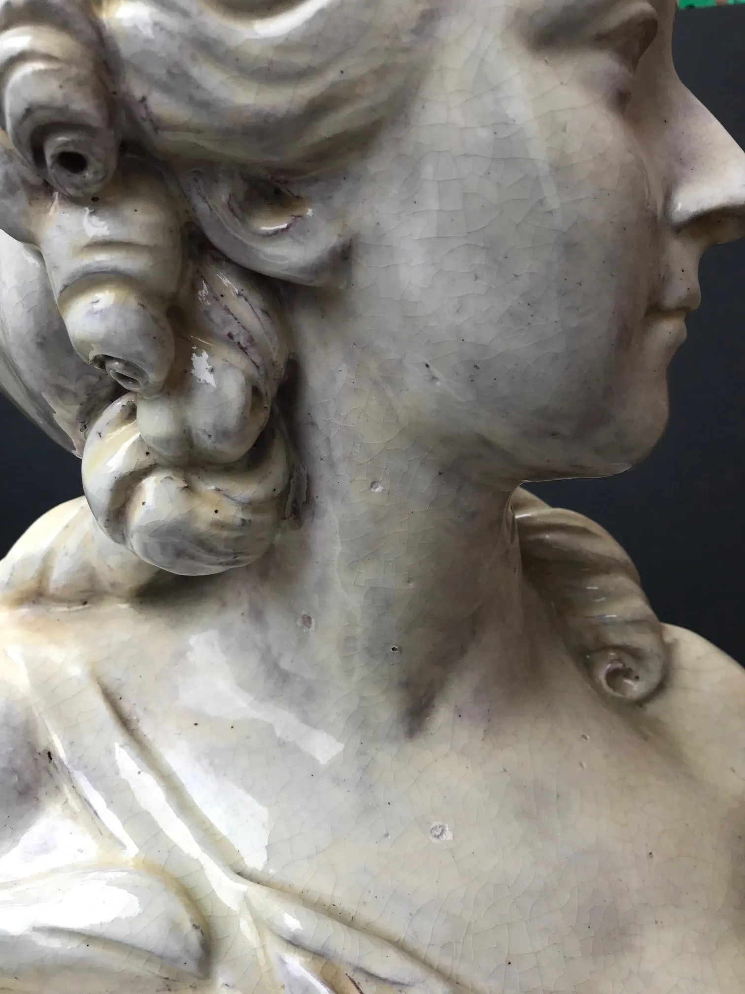 19th C. French Glazed Terracotta Bust of Countess Du Barry After Augustin Pajou - 11