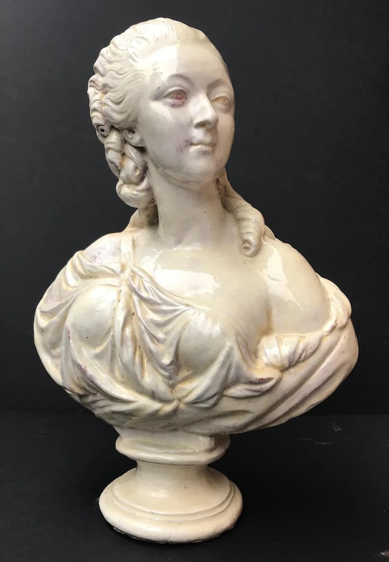 19th C. French Glazed Terracotta Bust of Countess Du Barry After Augustin Pajou - 12
