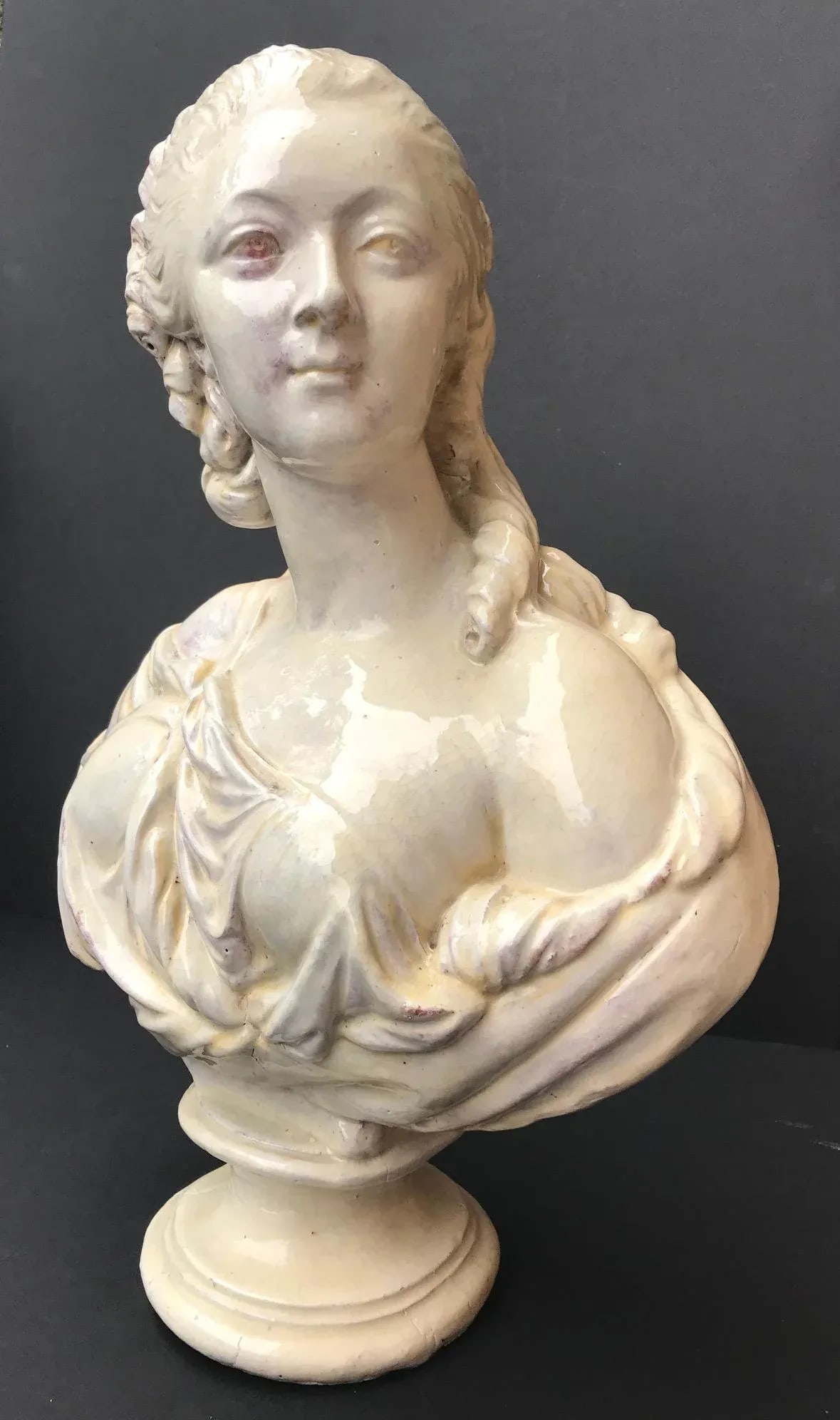 19th C. French Glazed Terracotta Bust of Countess Du Barry After Augustin Pajou - 2