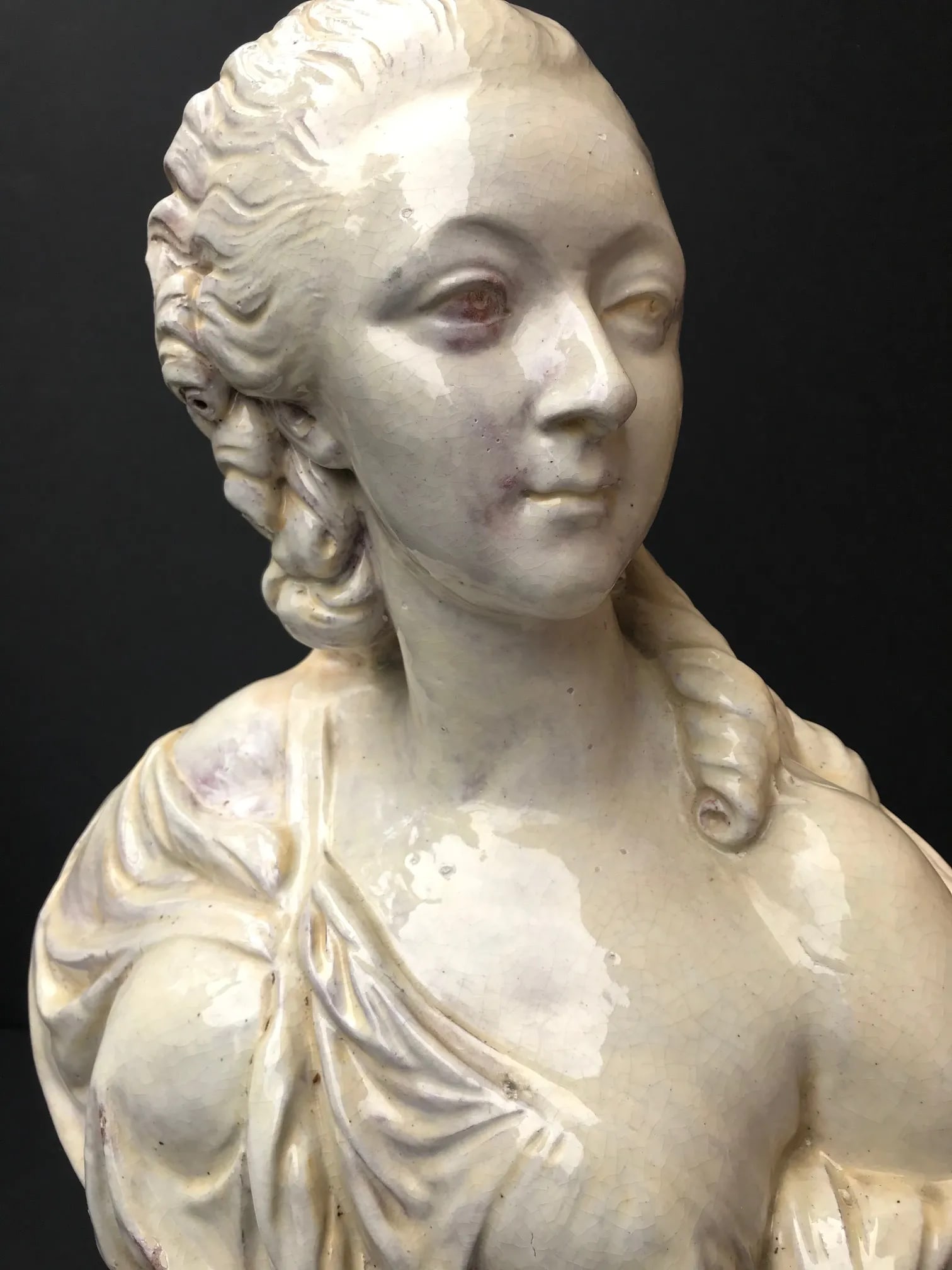19th C. French Glazed Terracotta Bust of Countess Du Barry After Augustin Pajou - 3