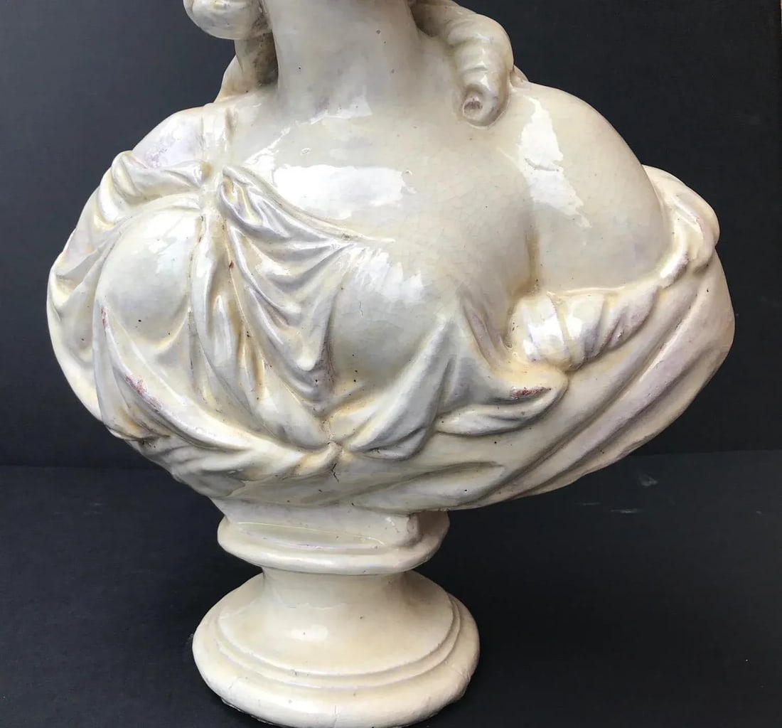 19th C. French Glazed Terracotta Bust of Countess Du Barry After Augustin Pajou - 4