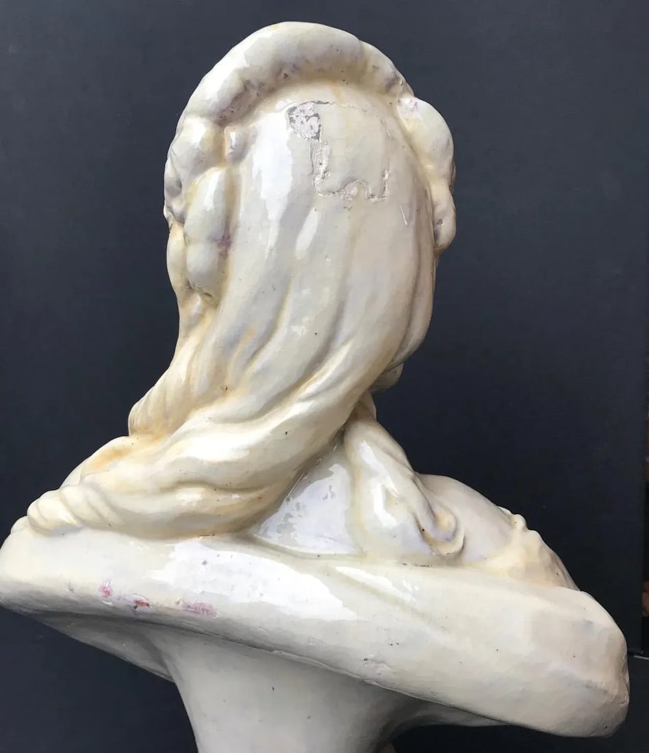 19th C. French Glazed Terracotta Bust of Countess Du Barry After Augustin Pajou - 5