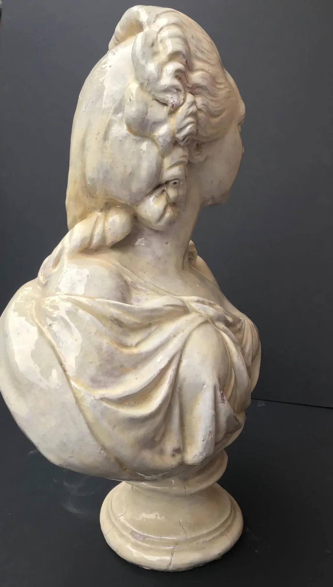 19th C. French Glazed Terracotta Bust of Countess Du Barry After Augustin Pajou - 6
