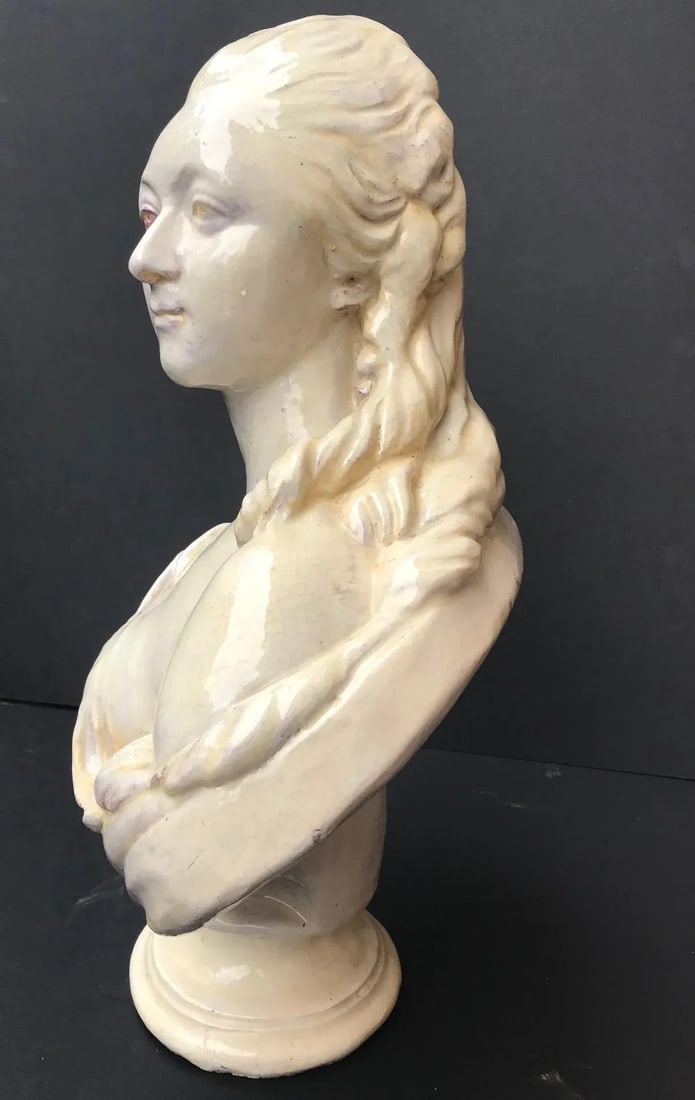 19th C. French Glazed Terracotta Bust of Countess Du Barry After Augustin Pajou - 7