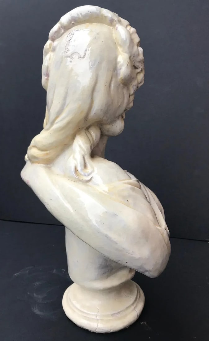 19th C. French Glazed Terracotta Bust of Countess Du Barry After Augustin Pajou - 8