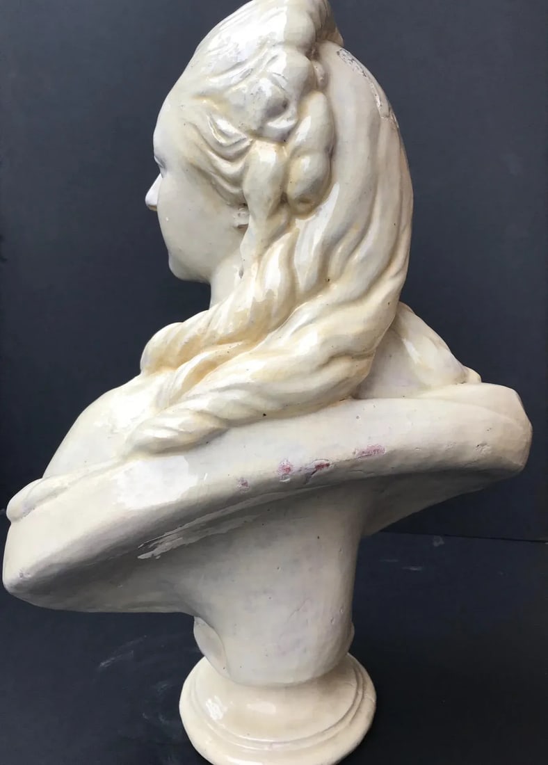 19th C. French Glazed Terracotta Bust of Countess Du Barry After Augustin Pajou - 9