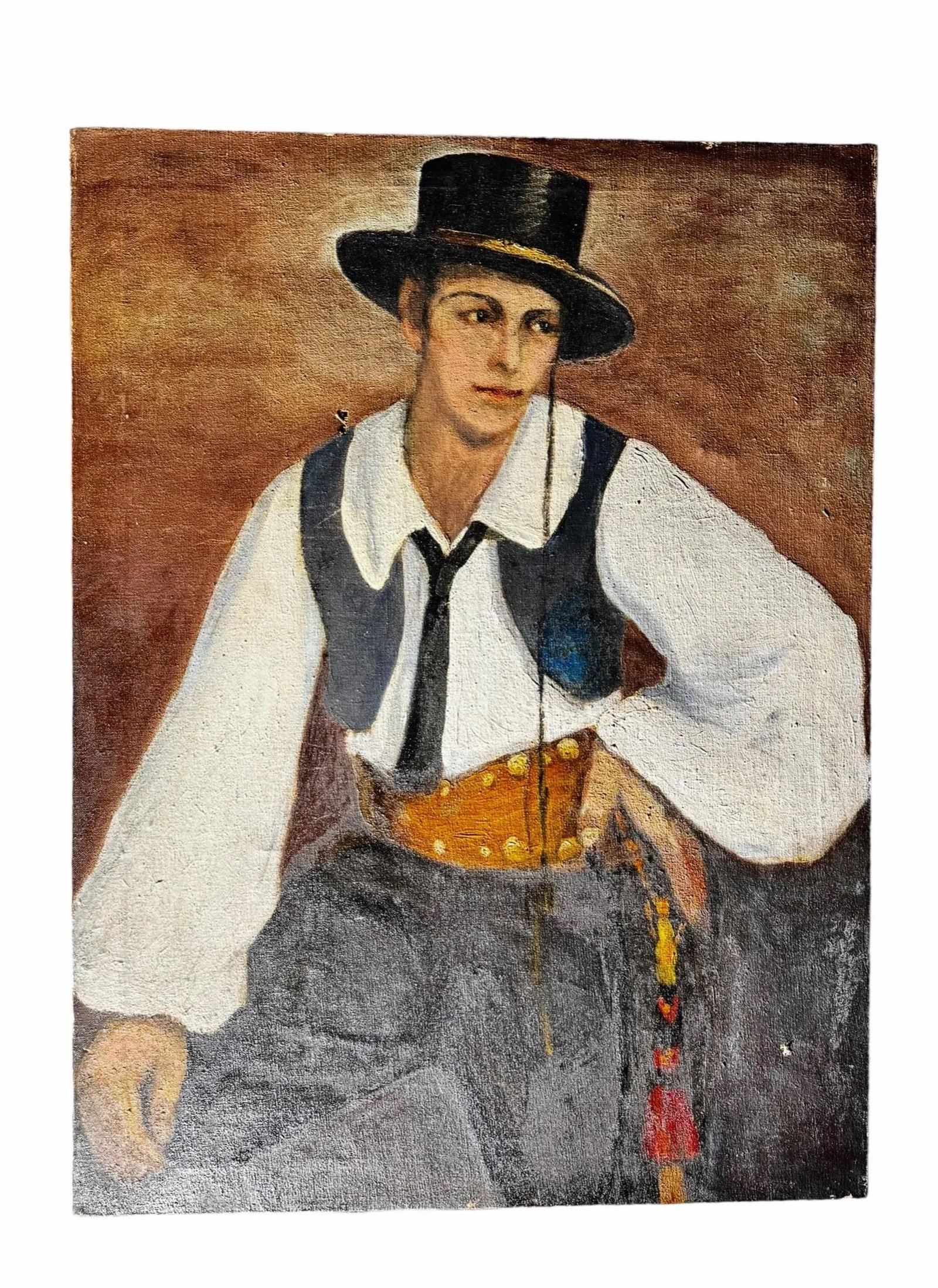 Pair of 1931 Oil Painting Portraits of Italian Man & Woman - 2