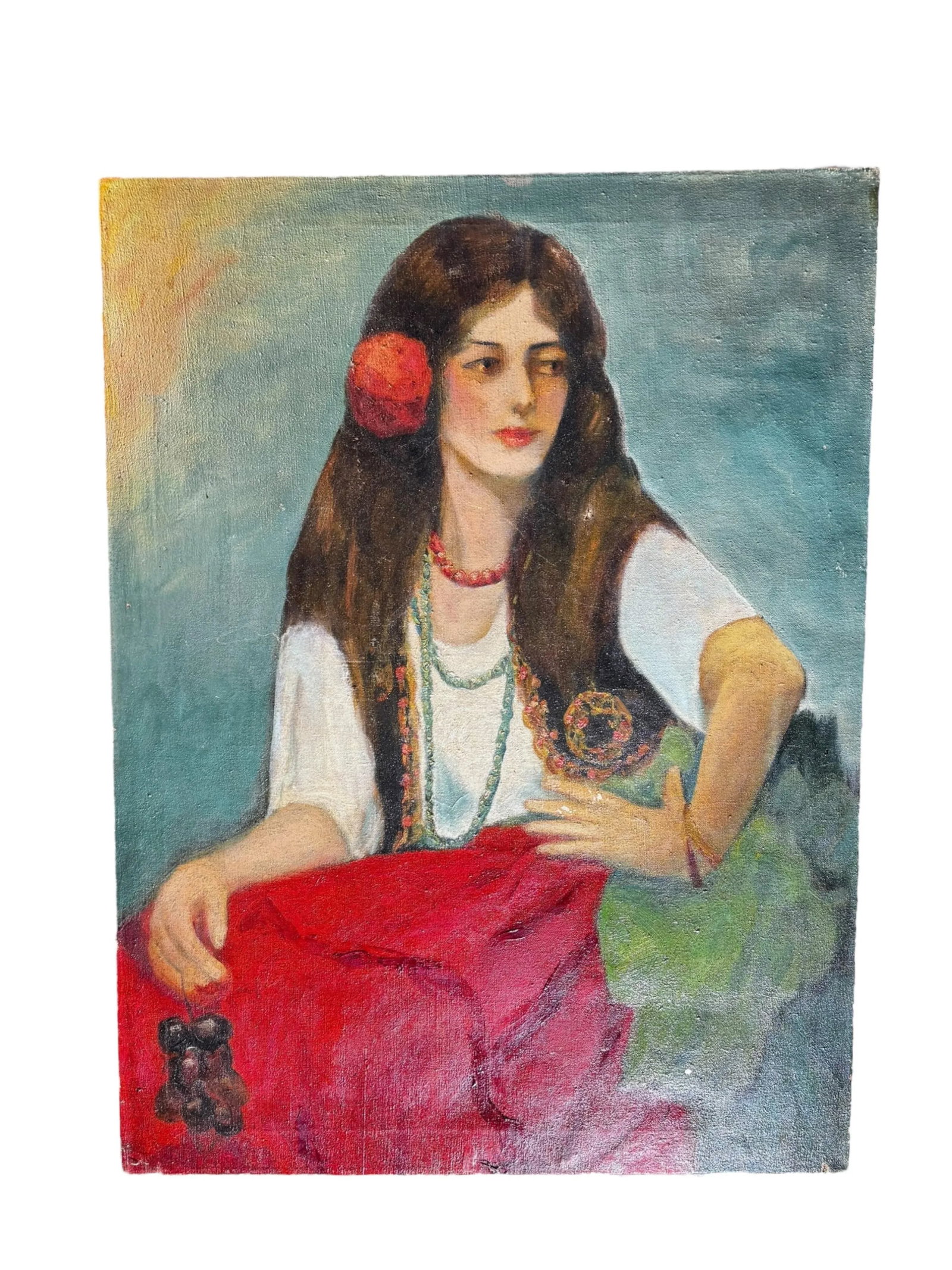 Pair of 1931 Oil Painting Portraits of Italian Man & Woman - 3