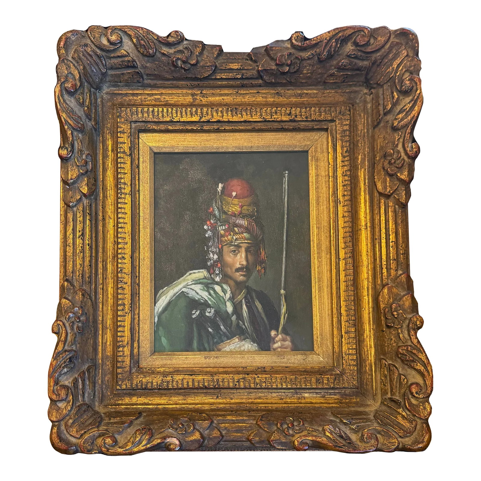 Antique Oil Painting Inspired by the Original c.1869 French Masterpiece "Bashi Bazouk" by Jean-Leon: Antique oil painting, inspired by the original French Masterpiece "Bashi Bazouk" (868-1869) by Jean-Leon Gerome (1824-1904). THE TASTEMAKER SHOPPE added museum quality glass. The previous owner was a 