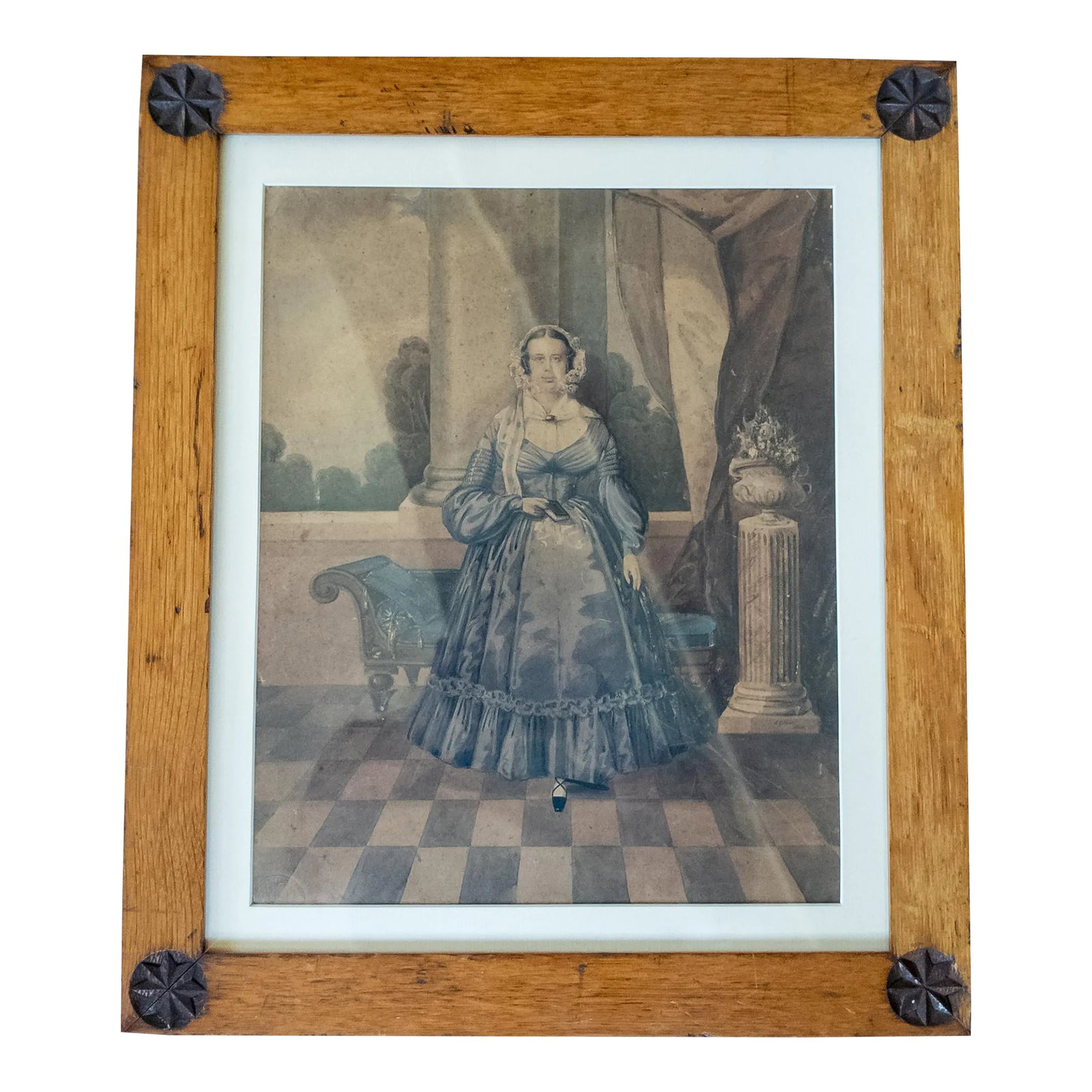 19th Century English Watercolor Portrait Painting of a Lady, Signed H Gilbert: We are selling this very fine watercolor painting of a Woman in long dress in an interior scene. The painting is signed H Gilbert, possibly Henry Gilbert, and dated 1860. The artist board has a mark f