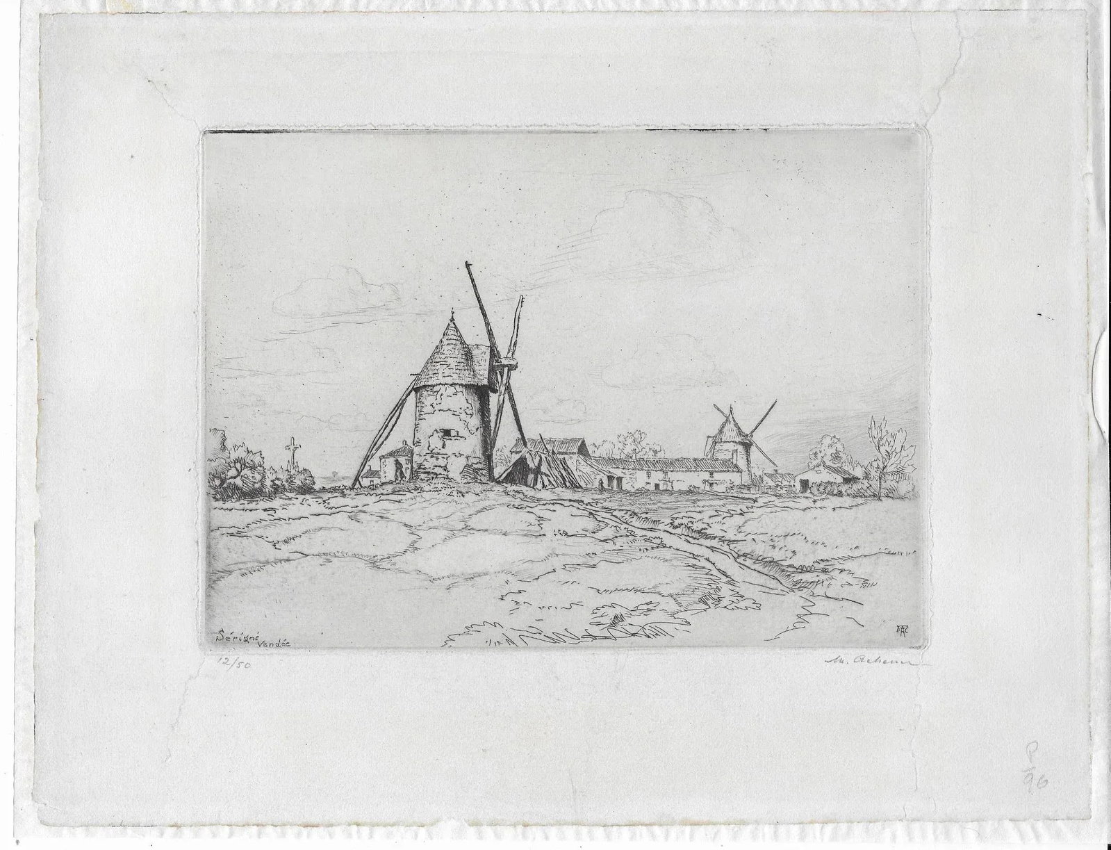 Maurice Achener Windmill Etching - 3