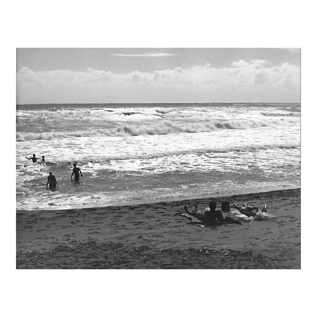 1972 Hawaiian Beach Photograph by Don Ware: 1972 black and white photograph by Los Angeles photographer Don Coleman Ware (1921-2006) of a the beach at Kauai, HI. Title, dated and bearing Ware's studio stamp on the back. Combined shipping