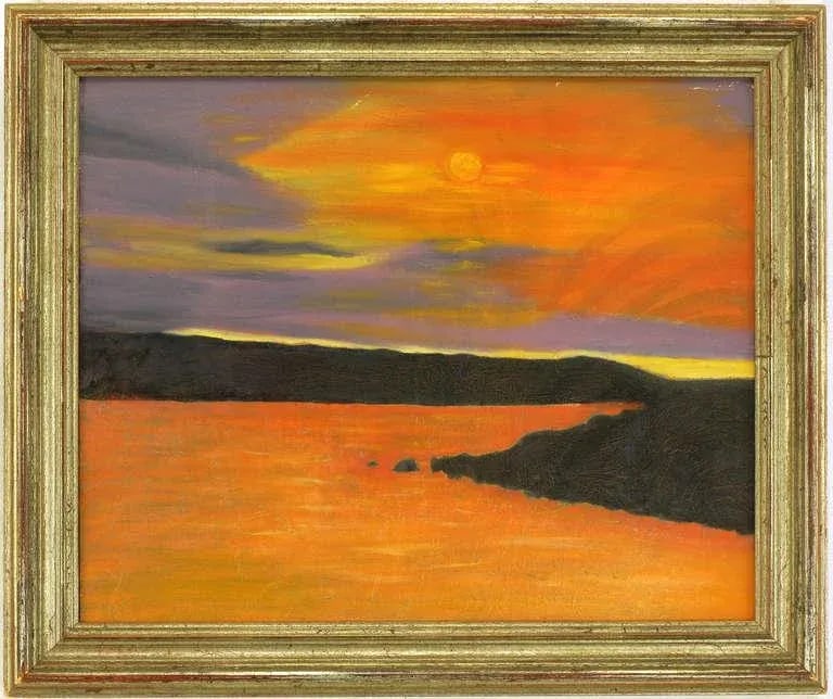 Vibrant Orange, Lavender and Black Impasto Oil on Canvas Signed F. Benson - 2