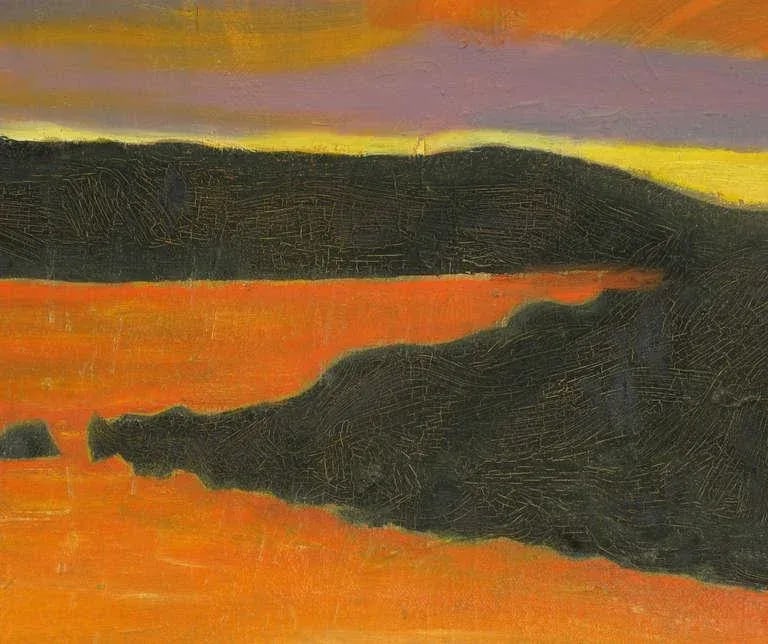 Vibrant Orange, Lavender and Black Impasto Oil on Canvas Signed F. Benson - 3