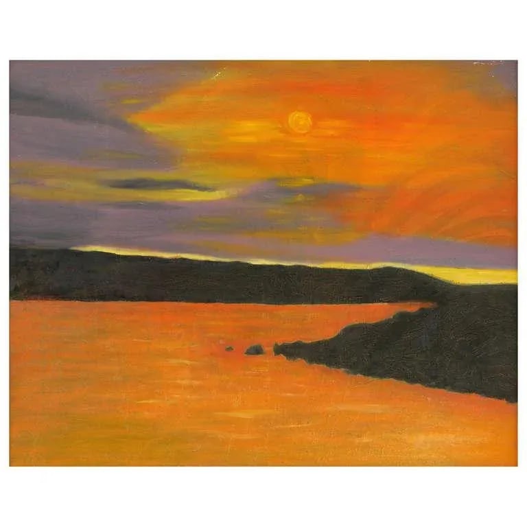 Vibrant Orange, Lavender and Black Impasto Oil on Canvas Signed F. Benson - 7