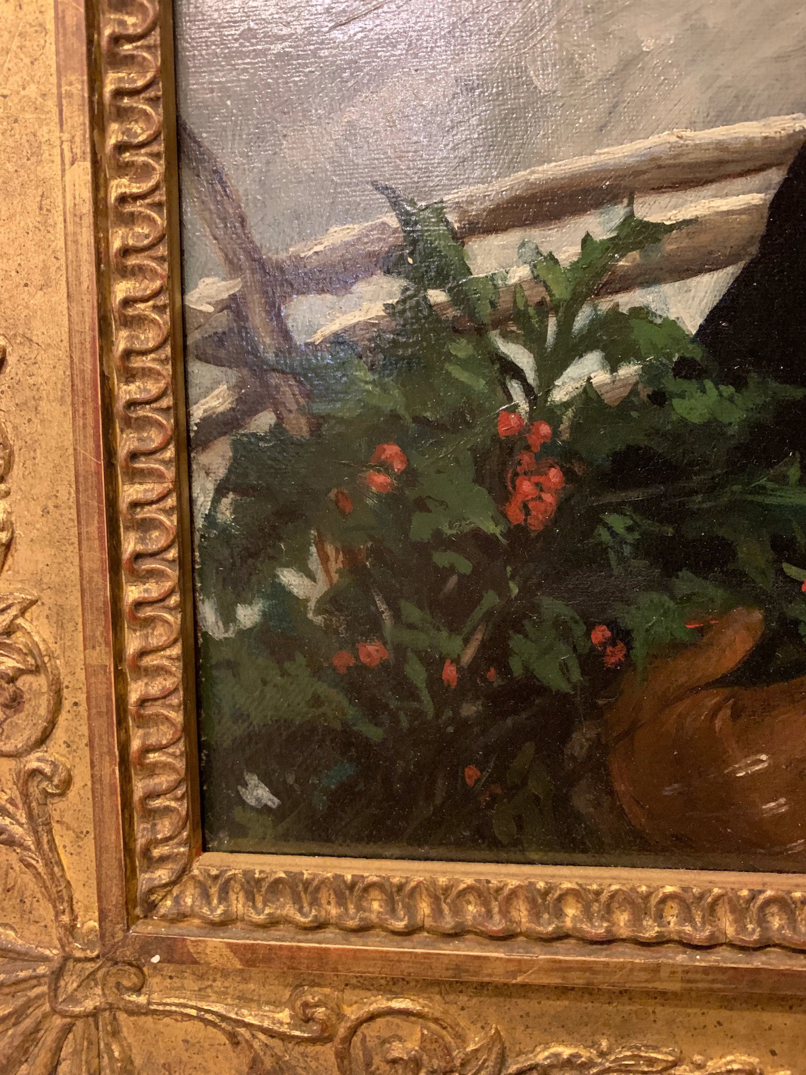 19th Century "Enjoying Winter" by Charles v. Brown Oil on Canvas - 3