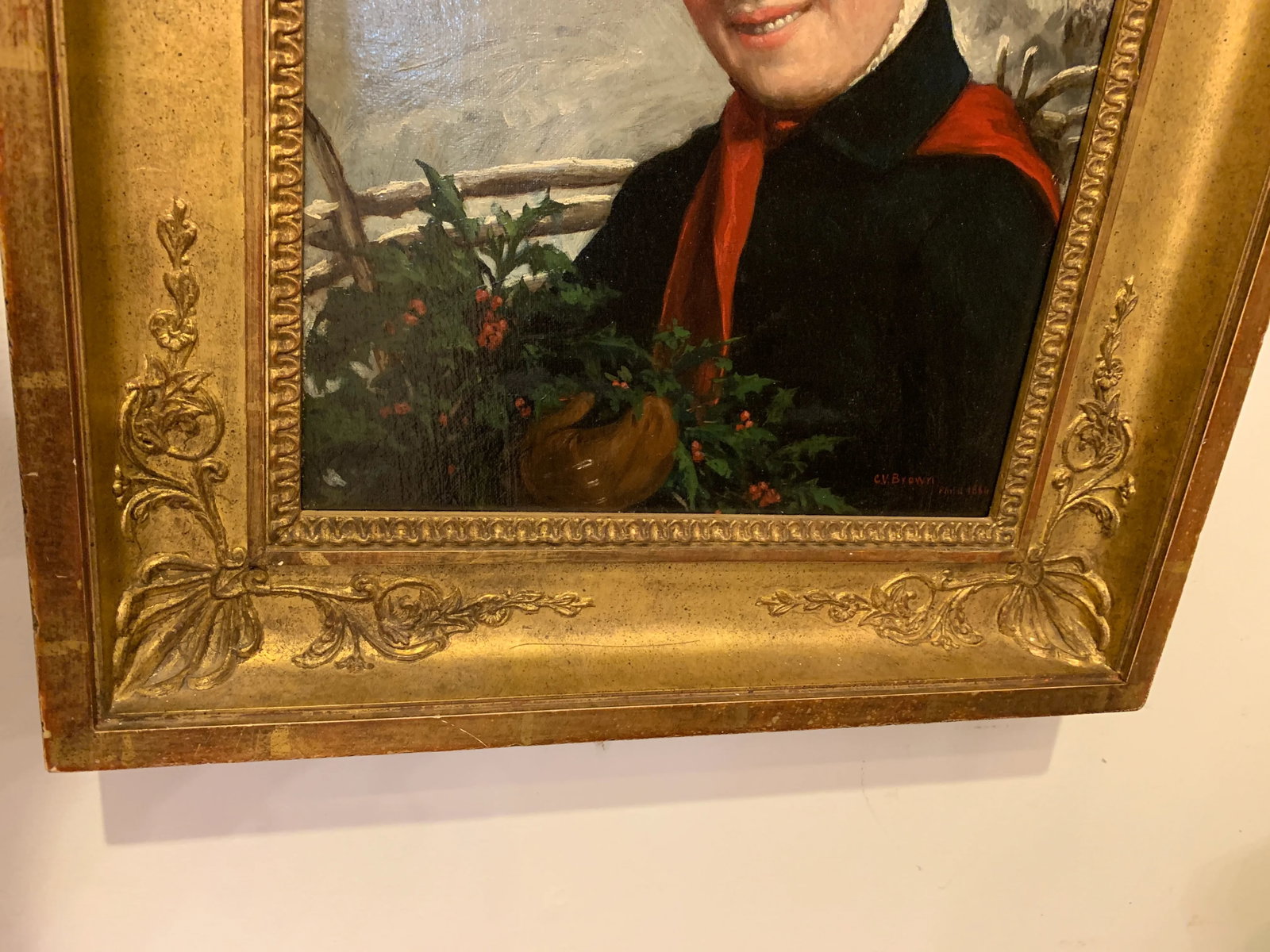 19th Century "Enjoying Winter" by Charles v. Brown Oil on Canvas - 4