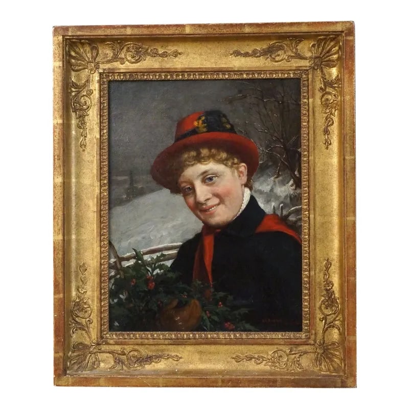 19th Century "Enjoying Winter" by Charles v. Brown Oil on Canvas - 8