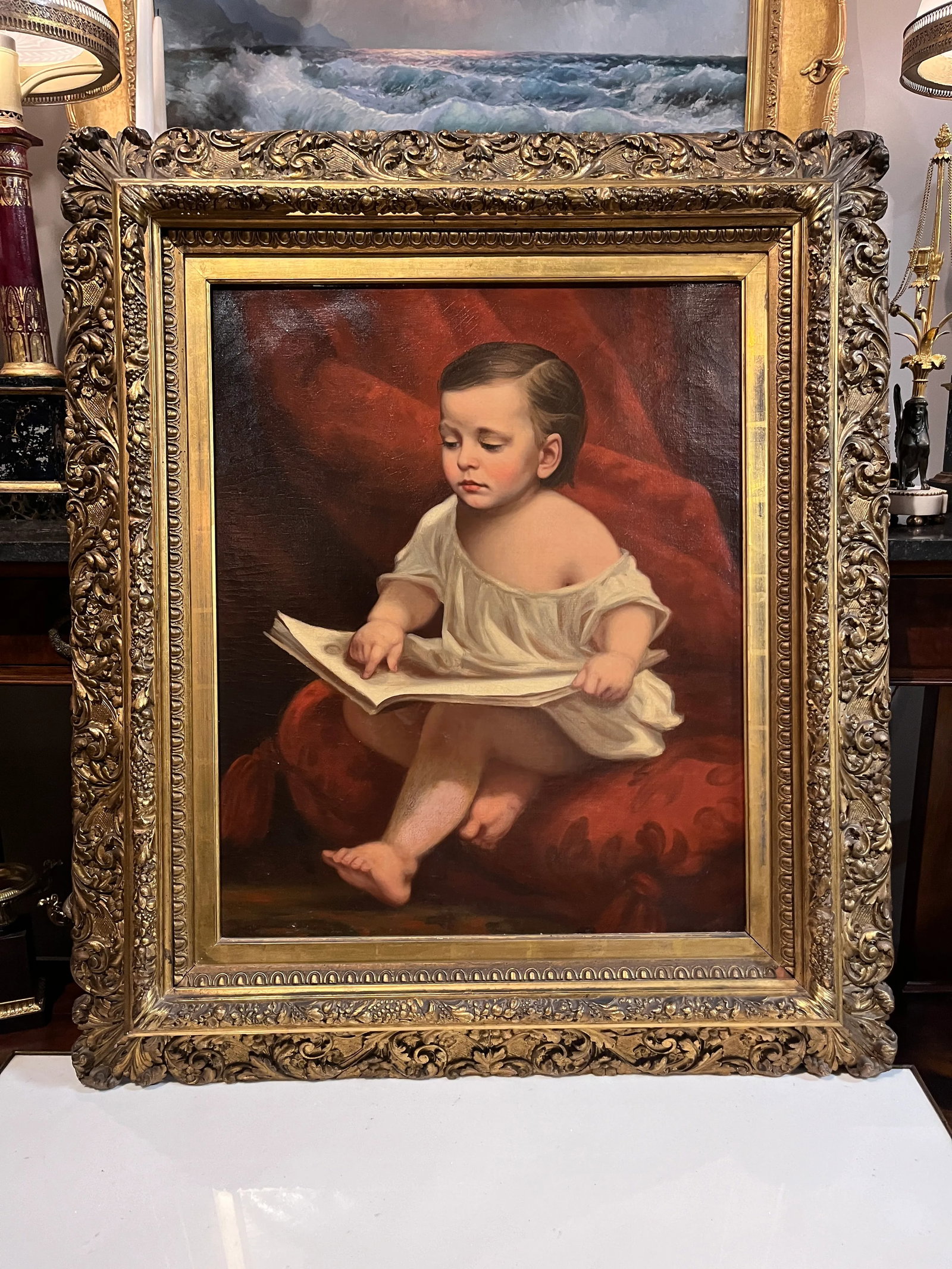19th Century Painting of Young Boy Reading - 2