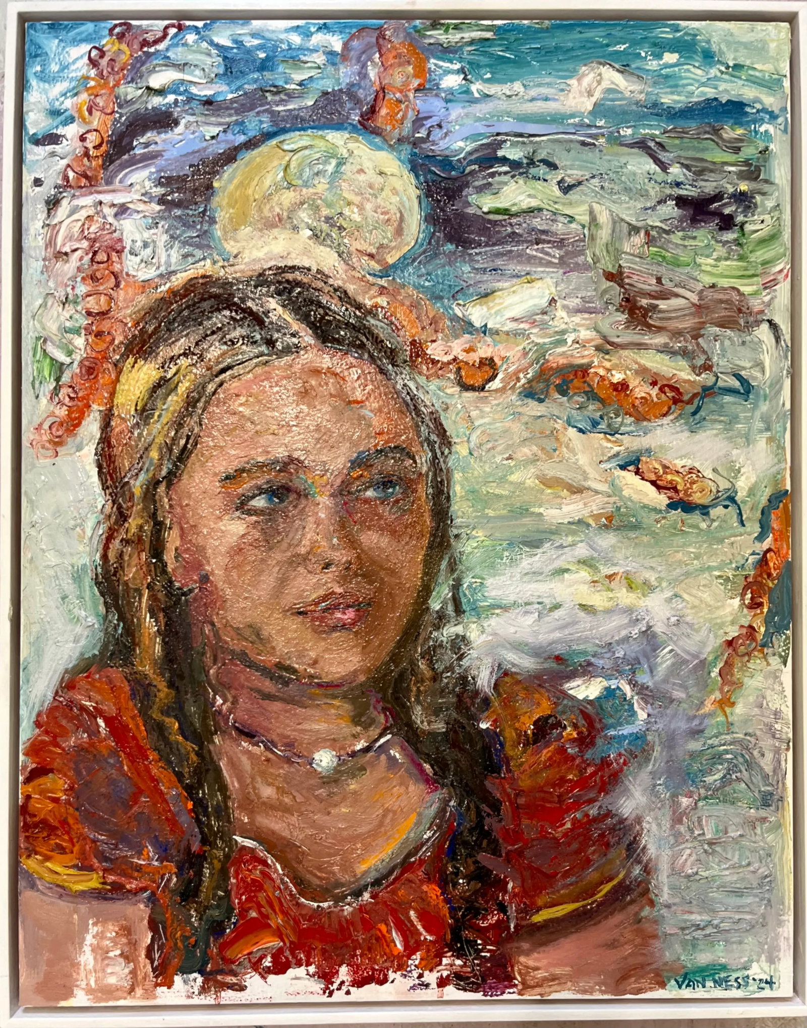 "Anticipation", Original Oil Painting, Portrait of a Young Woman, Framed, by Van Ness - 9