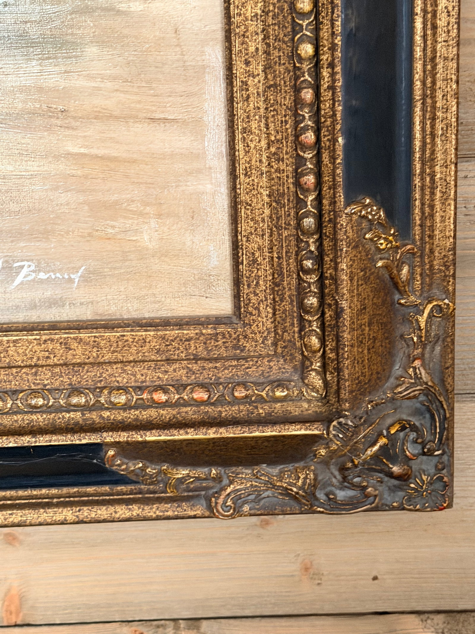 Large Vintage Parisian Street Scene Oil Painting of Victorian Woman in Ornate Gilt Frame - 13