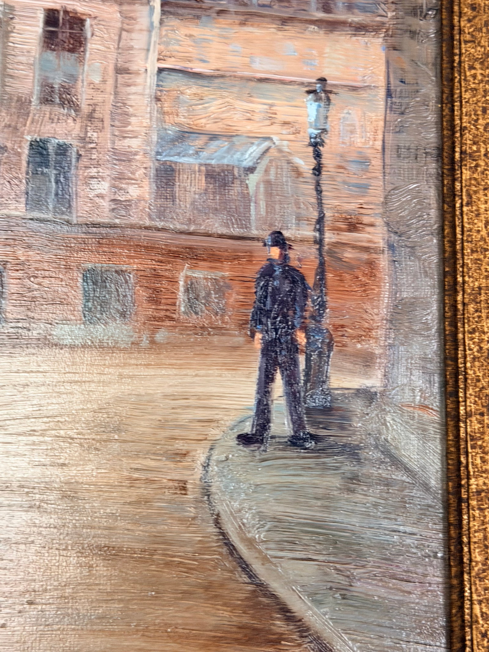 Large Vintage Parisian Street Scene Oil Painting of Victorian Woman in Ornate Gilt Frame - 5