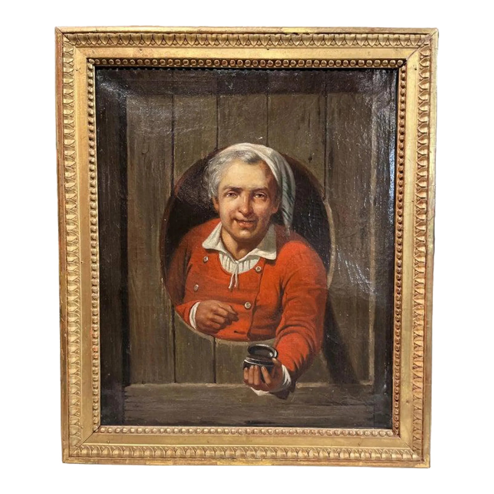 18th Century Trompe l'Oeil Oil Painting, "Le Prisuer" Framed.: 18th Century Trompe L'Oeil Oil painting, "Le Prisuer" Framed. See pic for details on piece written in french. Very handsome and fun piece for any unique space. Message us with questions. Condition: