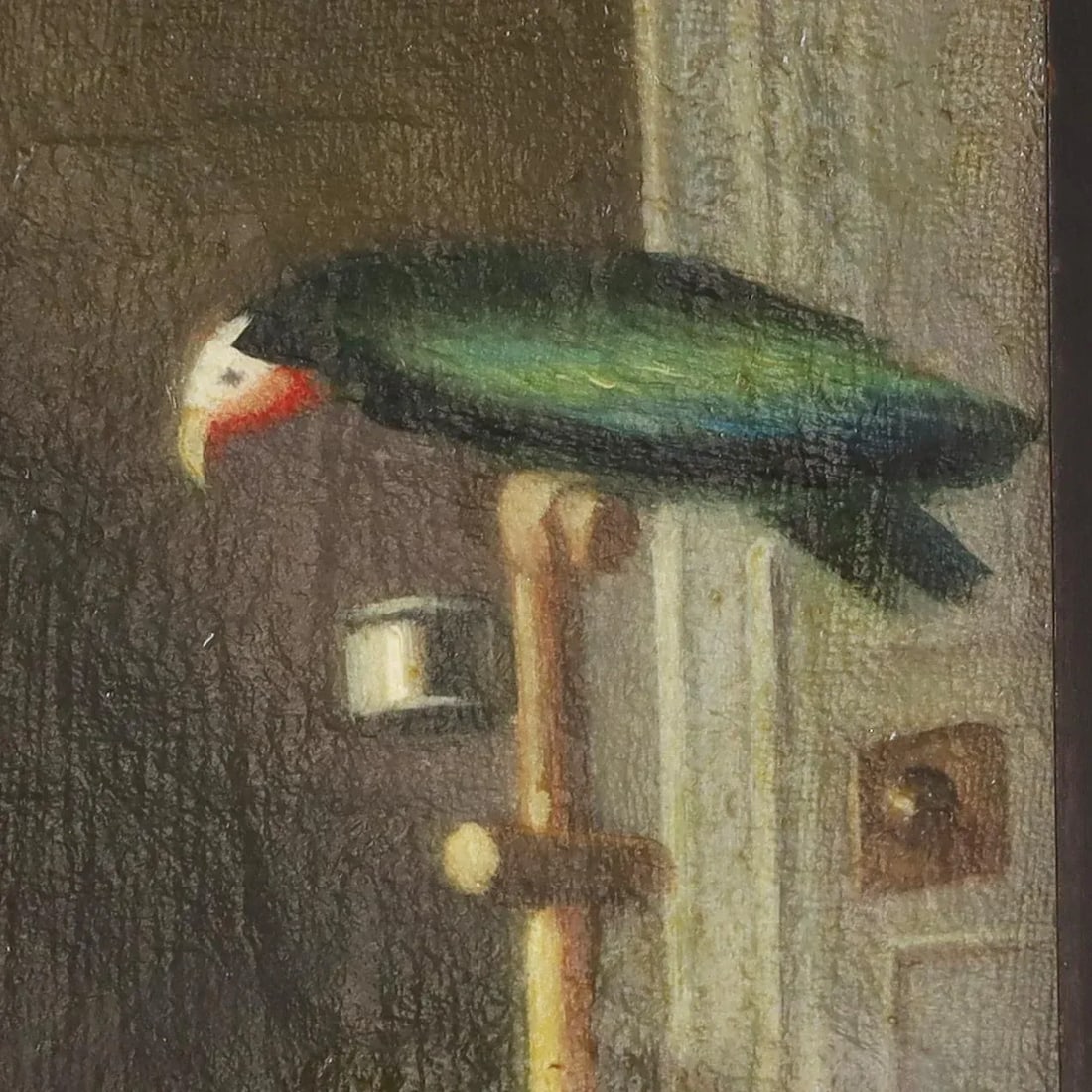 Antique Oil Painting on Canvas of a Child With a Bird and a Dog - 2
