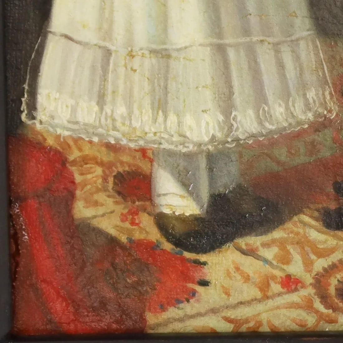 Antique Oil Painting on Canvas of a Child With a Bird and a Dog - 4