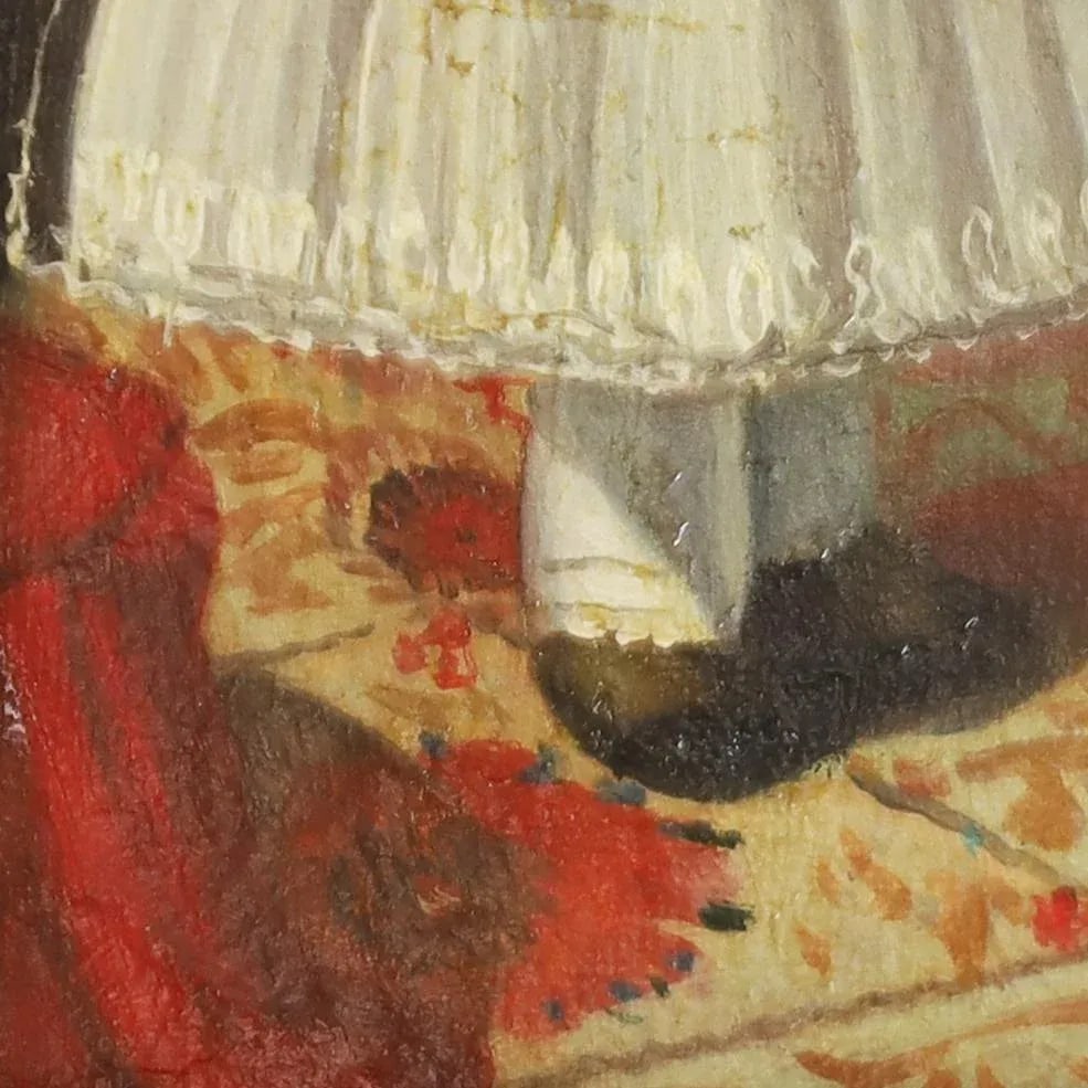 Antique Oil Painting on Canvas of a Child With a Bird and a Dog - 5